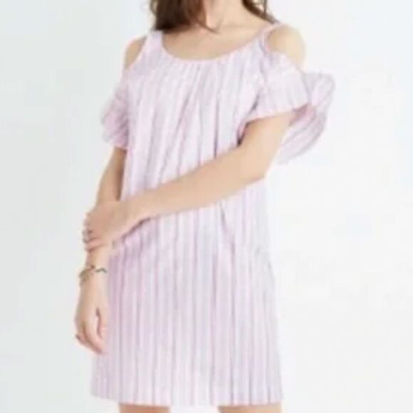 Madewell Dresses & Skirts - Madewell Striped Rose Bloom Cold Shoulder Dress Women's Size Small